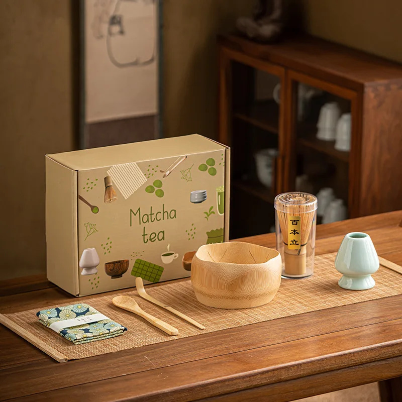 Juego de té Matcha japonés, batidor de bambú, cuchara y soporte, cuenco Matcha, utensilios para preparar té, caja de , 4/5/7 Uds.