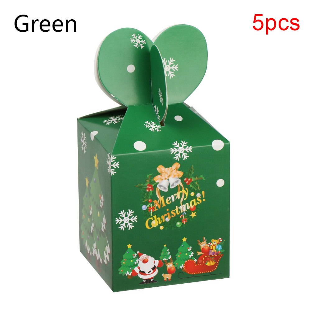 5 stk / sæt glædelig jul slikpose taske juletræskasse papir æblekasse slikpose containerforsyning dekoration: Grøn