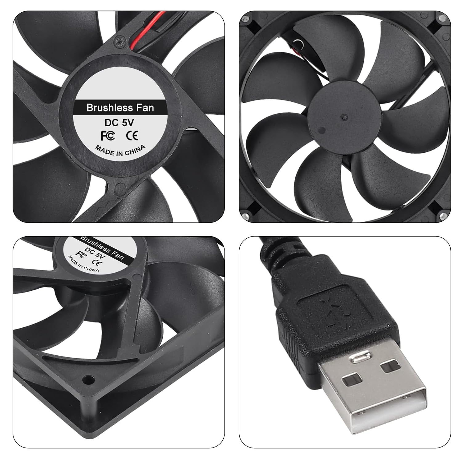 2 Stück 12025 Lüfter 120 x 120 x 25 mm DC 5 V 120 mm x 25 mm bürstenloser USB-Kühl-PC-Lüfter, Ersatz-Kugellager 120 mm Lüfter zur Kühlung DIY