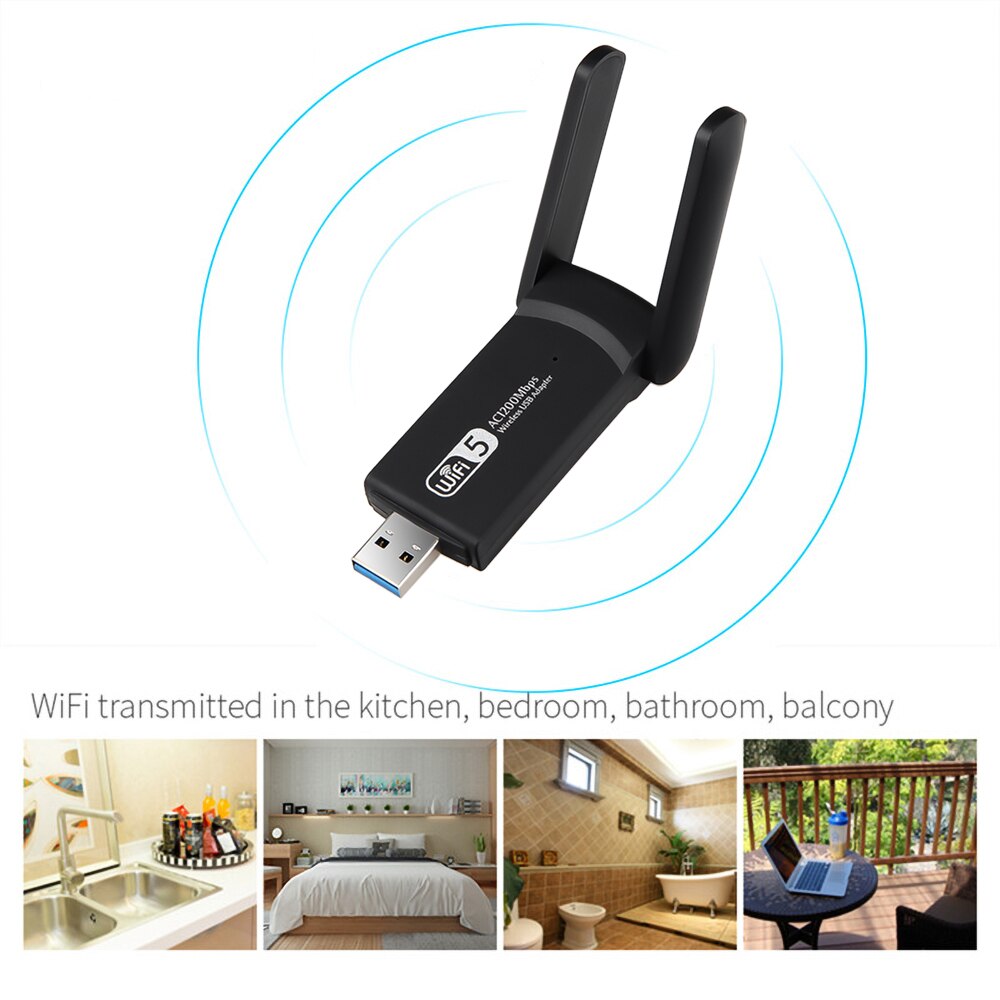 Kebidu Scheda di Rete Wireless 5Ghz 2.4Ghz 802.11ac Antenna Dongle Adattatore Usb 1200Mbps RTL8812 Router Mobile Portatile per del Computer Portatile