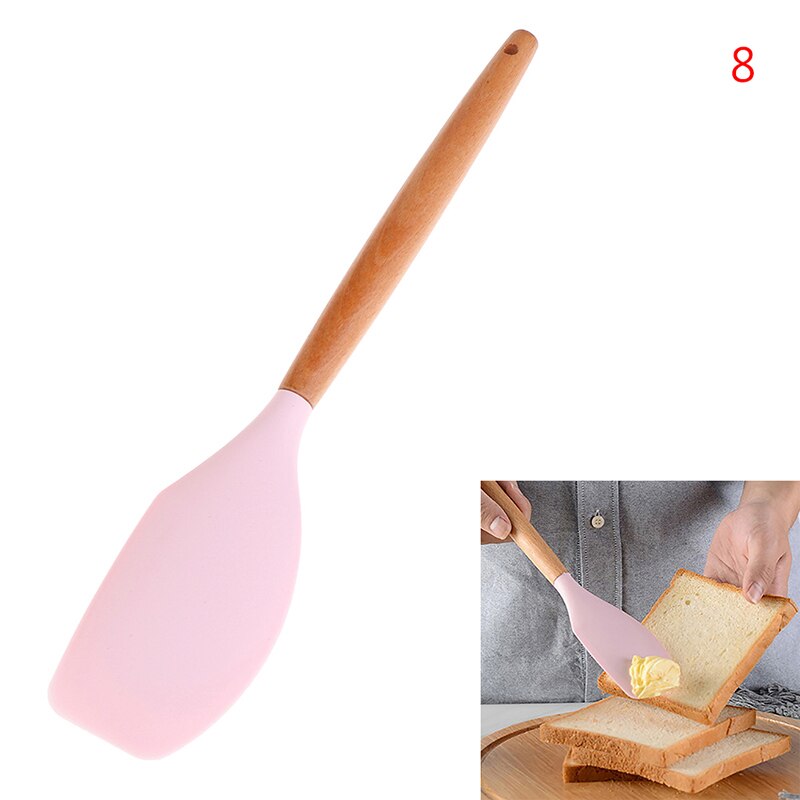 Food-Grade Non-Toxic Silicone Cooking Utensils Set Non-Stick Spatula Shovel Wooden Handle Cooking Tools Set: 8