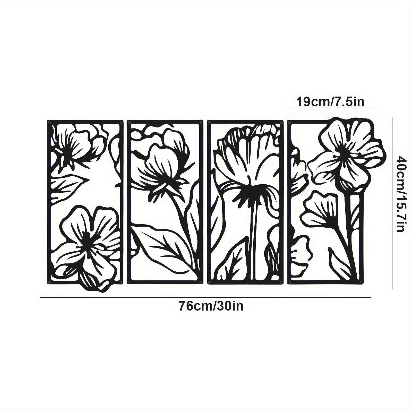 4-- delt minimalistisk blomsterkunstværk - elegante metalvægdetaljer til hjemmets æstetik - alsidig indretning til køkken og badeværelse: Default Title