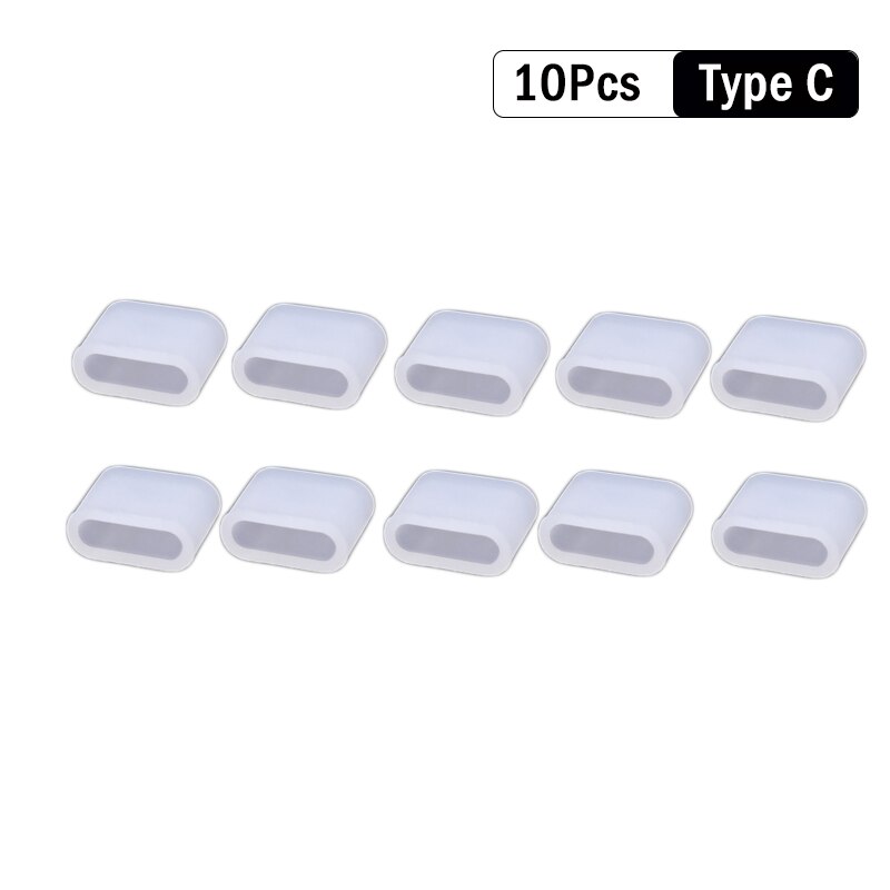 10/5/1Pcs Universele Stof Plug Protector Cap Usb Type C &amp; Micro Usb &amp; Ios Opladen datakabel Mannelijke Stofkap Voor Apple Iphone Mi: 10Pcs Type C