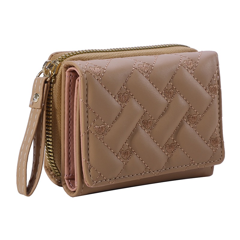 Portefeuilles Voor Vrouwen Mode Pu Lederen Geborduurde Liefde Tri-Fold Kleine Portemonnee Kawaii Schattige Kaarthouder Multi-Card Slot Muntportemonnees: Rood