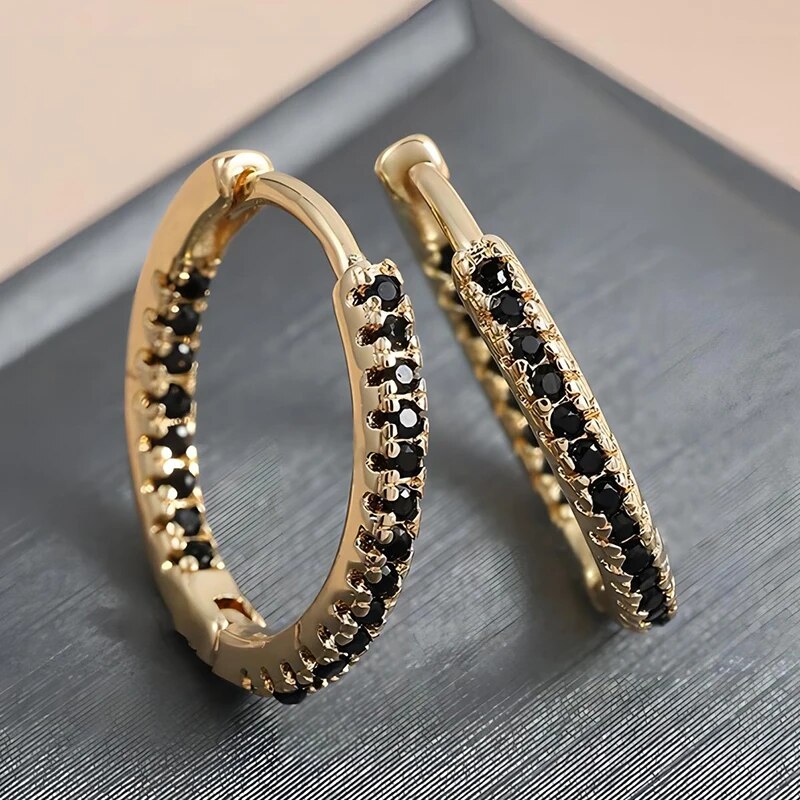 Pendientes redondos de cobre de circonita cúbica para mujer, aretes de cristal de Metal, joyería diaria para , Color dorado,