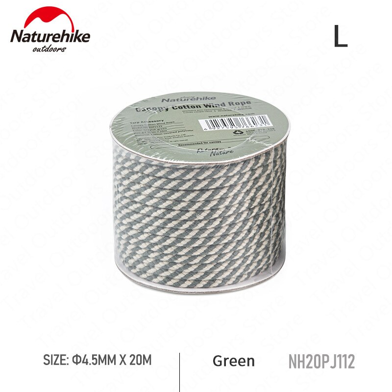 Naturehike-Cuerda de viento de algodón, accesorios de tienda con nudo rápido, hebilla de cuerda de viento antideslizante, gancho de ajuste para acampar y senderismo: Green-L