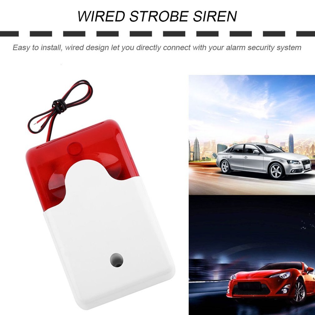 Practical Wired Strobe Siren Alarm Detector Strobe 12V Flashing Red Light Sound Alert Home Office Security Alarm System 110dB