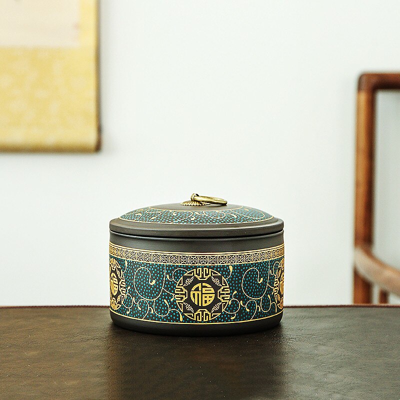 Hand Geschilderde Landschap Schilderen Paarse Klei Thee Caddy Opslagtank Reizen Theezakje Verzegeld Thee Pot Koffie Organizer Bus: C