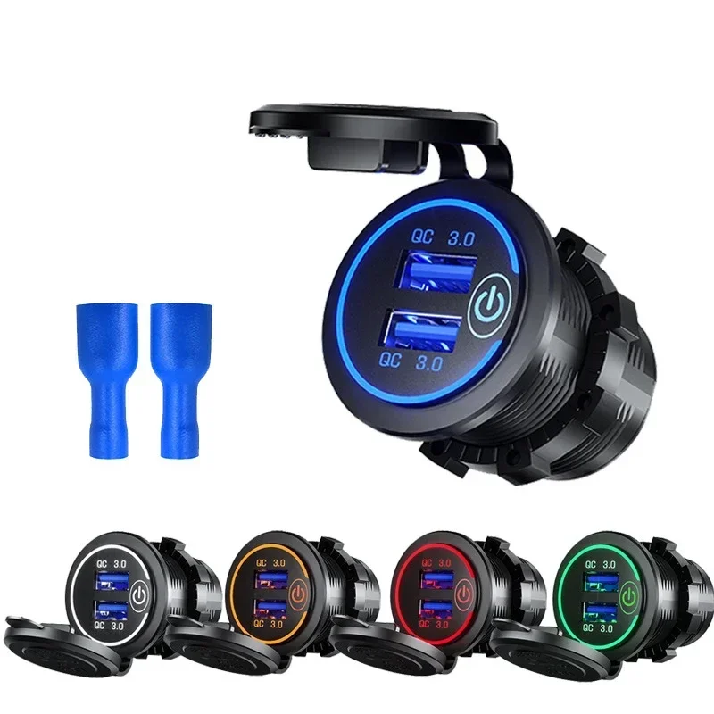 Quick Charge 3.0 Dual USB Fast Car Charger Socket accessori presa di corrente impermeabile 12V/24V QC3.0 con interruttore tattile e luce a Led