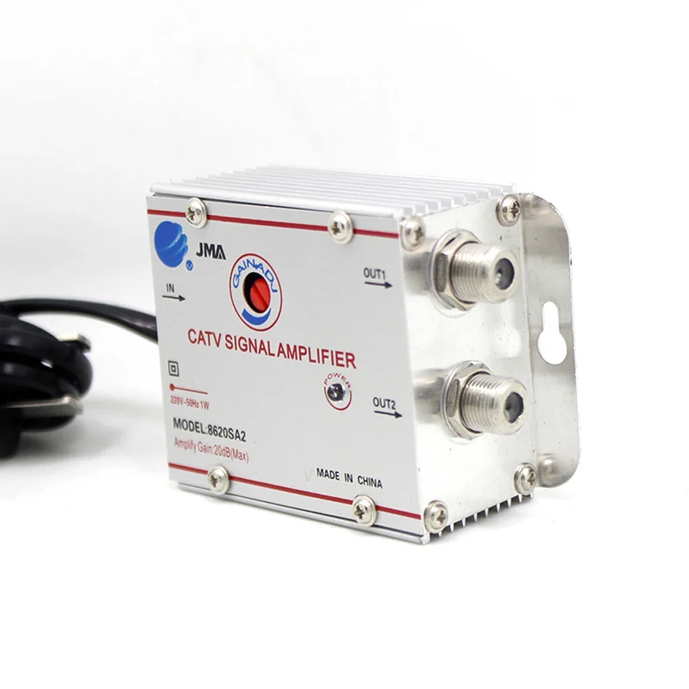 Digital Signal Amplifier DTMB Cable TV Signal Amplifier 20dB Gain 1 In 2 Output Terrestrial Wave Signal Amp for Outdoor Antennas