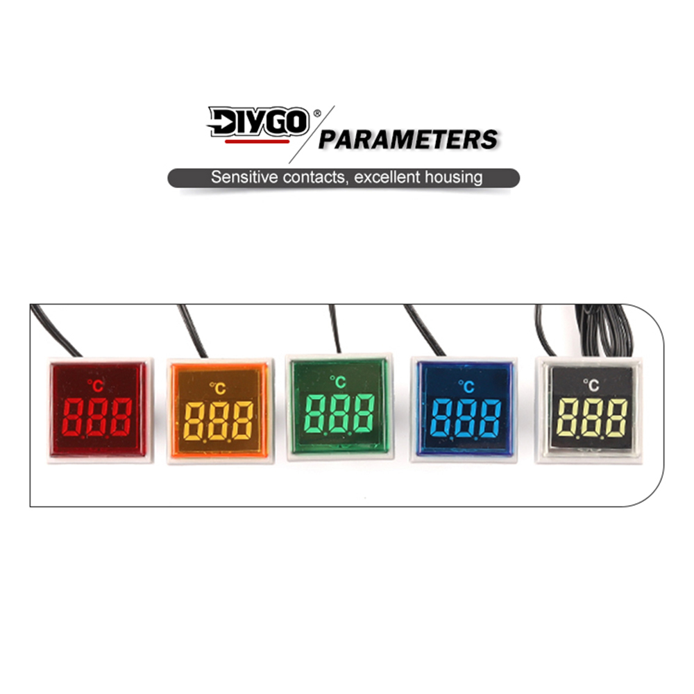 Termómetro Digital LED cuadrado redondo, luces de señal, medidor de temperatura, Sensor Detector, 20-199 Celsius, 50-500V CA, 22mm