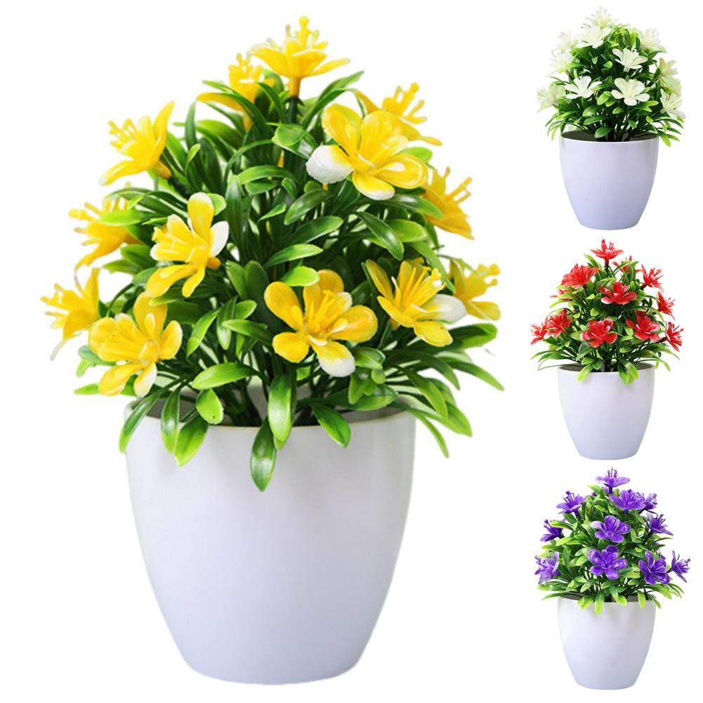 Kunstig bonsai med blomster kunstig potteplante kunstig lille træ skrivebordsdekoration til bryllup hjemmekontorskabe