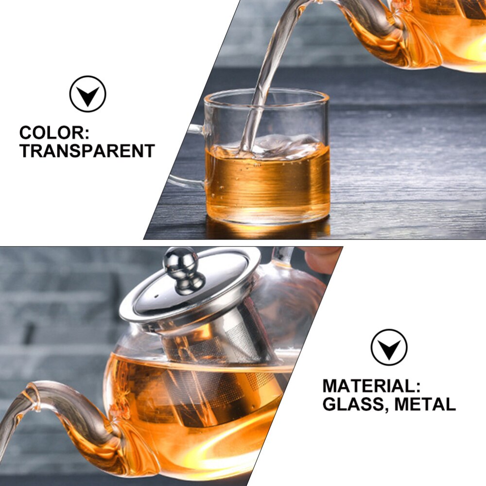 1 Set Teapot Strainer 1200ml Heat Resistant Glass Transparent Teapot with Cups for Restaurant Office Teahouse Home