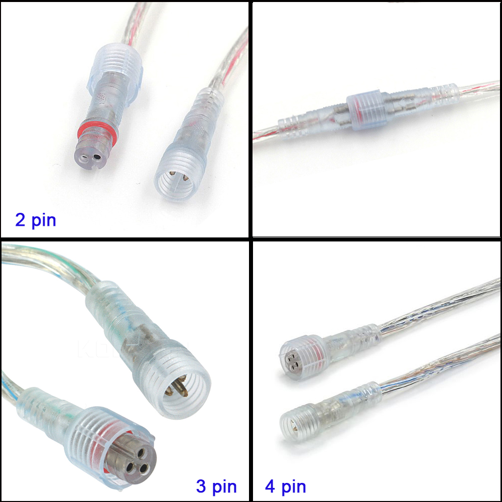 2 Pin 3 Pin 4 pin Waterproof Cable Transparent LED connector Male Female Plug For 5050 3528 SMD LED Strip Light