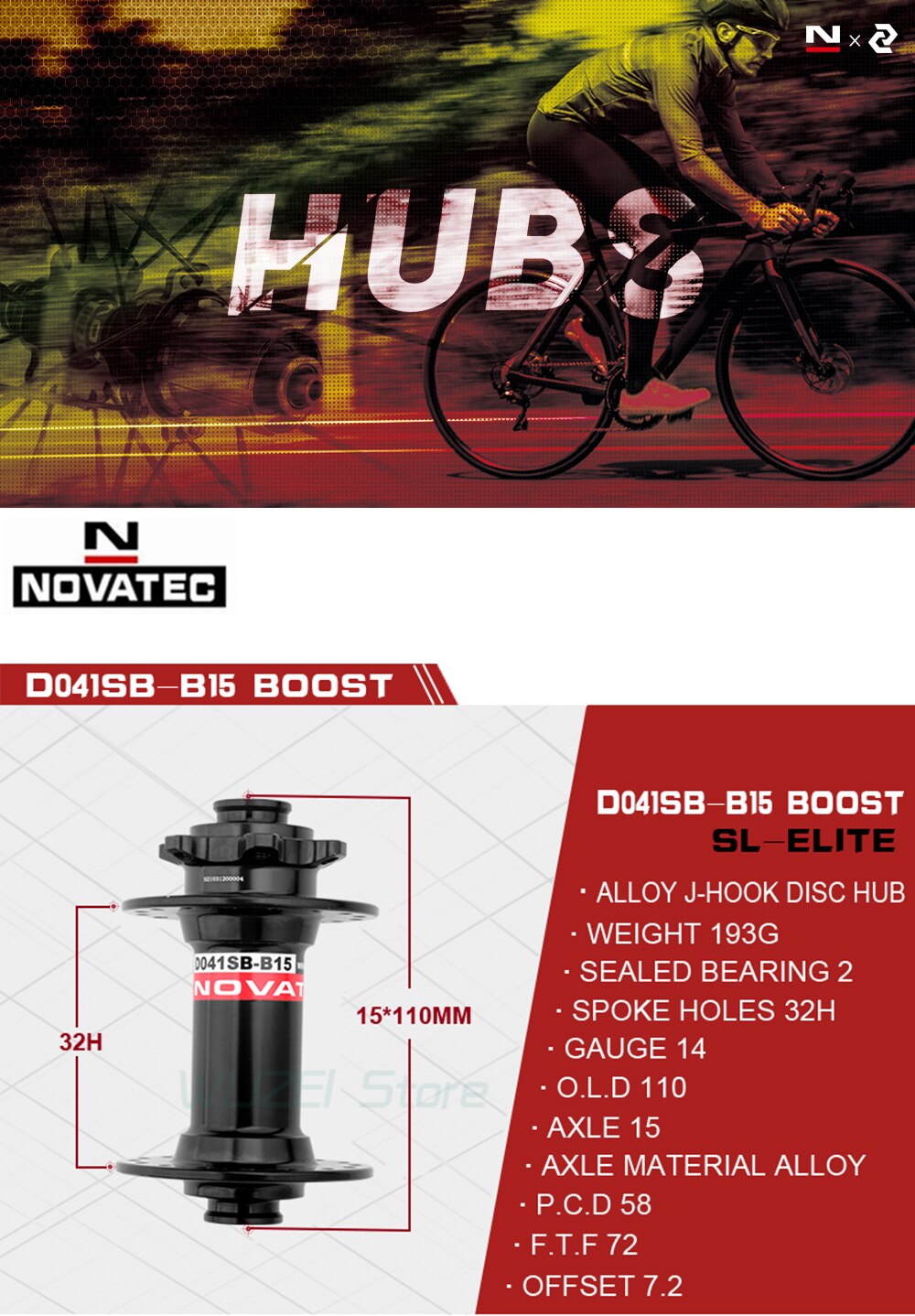 Novatec Boost Hub D041SB-15 15X110Mm Mtb Front Hub 32 Gat Thru 15x100mm