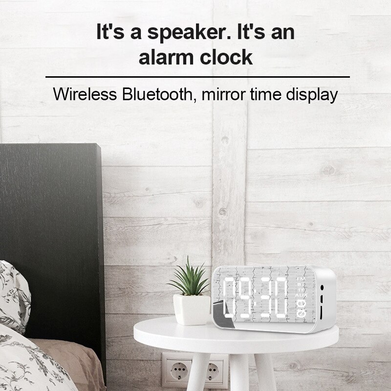 alarm clock Wireless bluetooth speaker Music Player with LED Time Display Clock Alarm TF TM Tempeture rechargeable battery