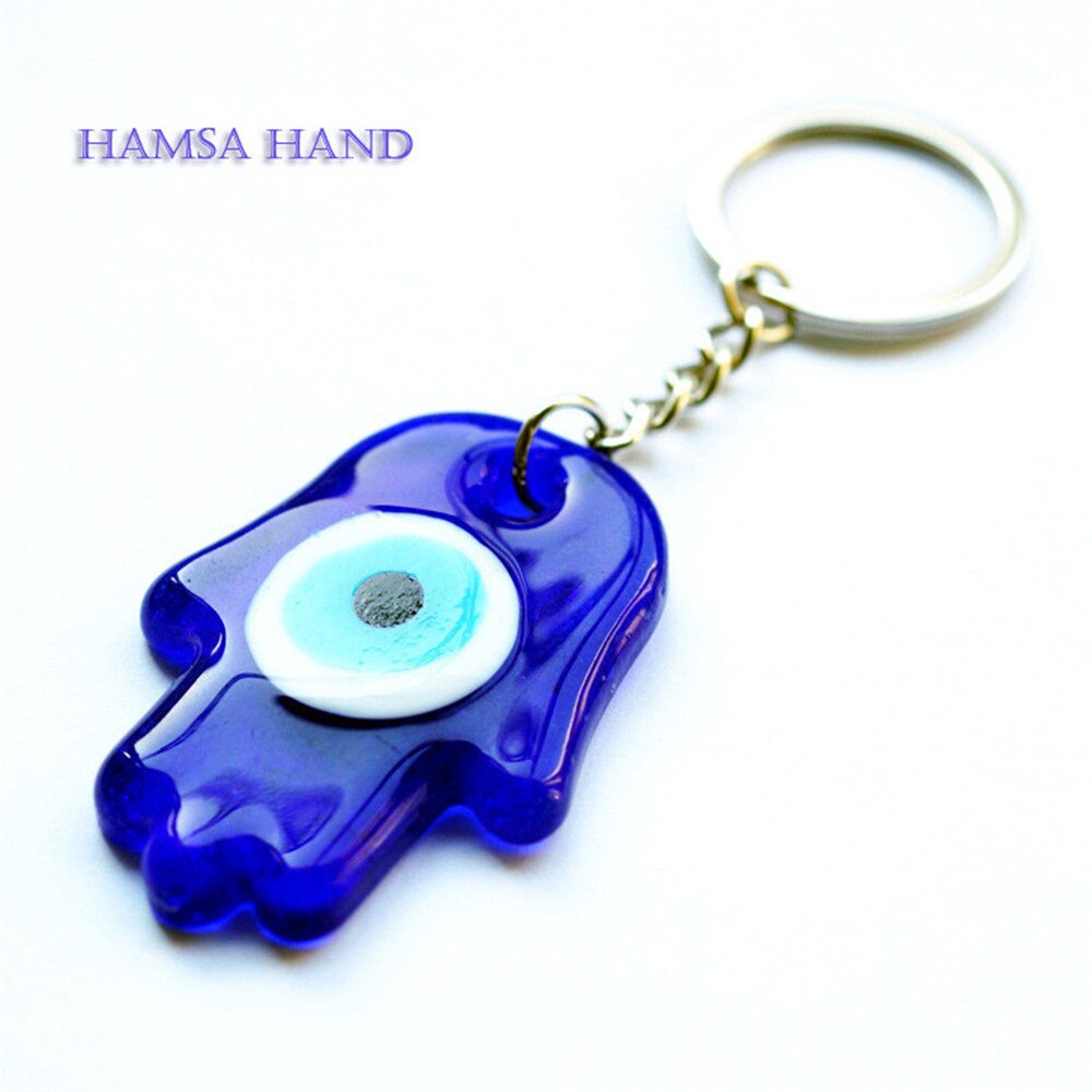 1Pc Blue Eye Hamsa Hand Sieraden Glas Demon Ogen Hand Van Fatima Hanger Legering Sleutelhanger Wall Opknoping Decoraties