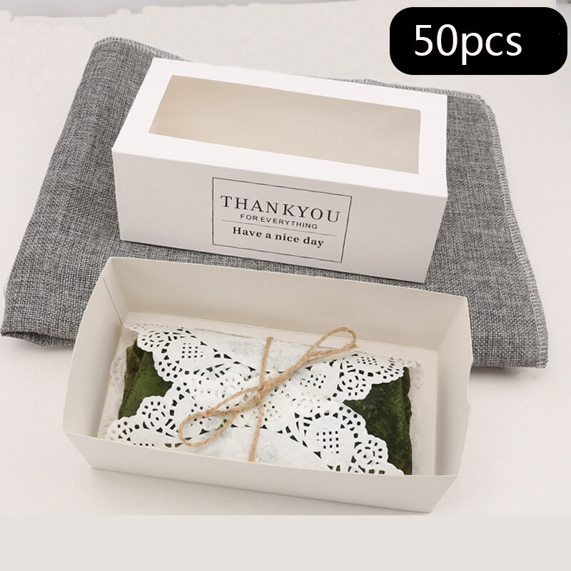 50 stuks kraftpapier taartdozen met venster "bedankt" voor bakkerij, gebak, dessert, koekjesdozen, verpakking voor feestbenodigdheden: 03