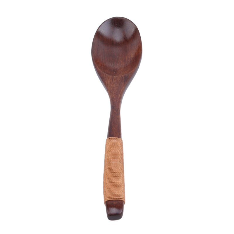 Cuchara larga plano medio empuñadura curva Nanmu delicado enredado respetuosos con el medio ambiente de cucharillas accesorios de cocina: Khaki