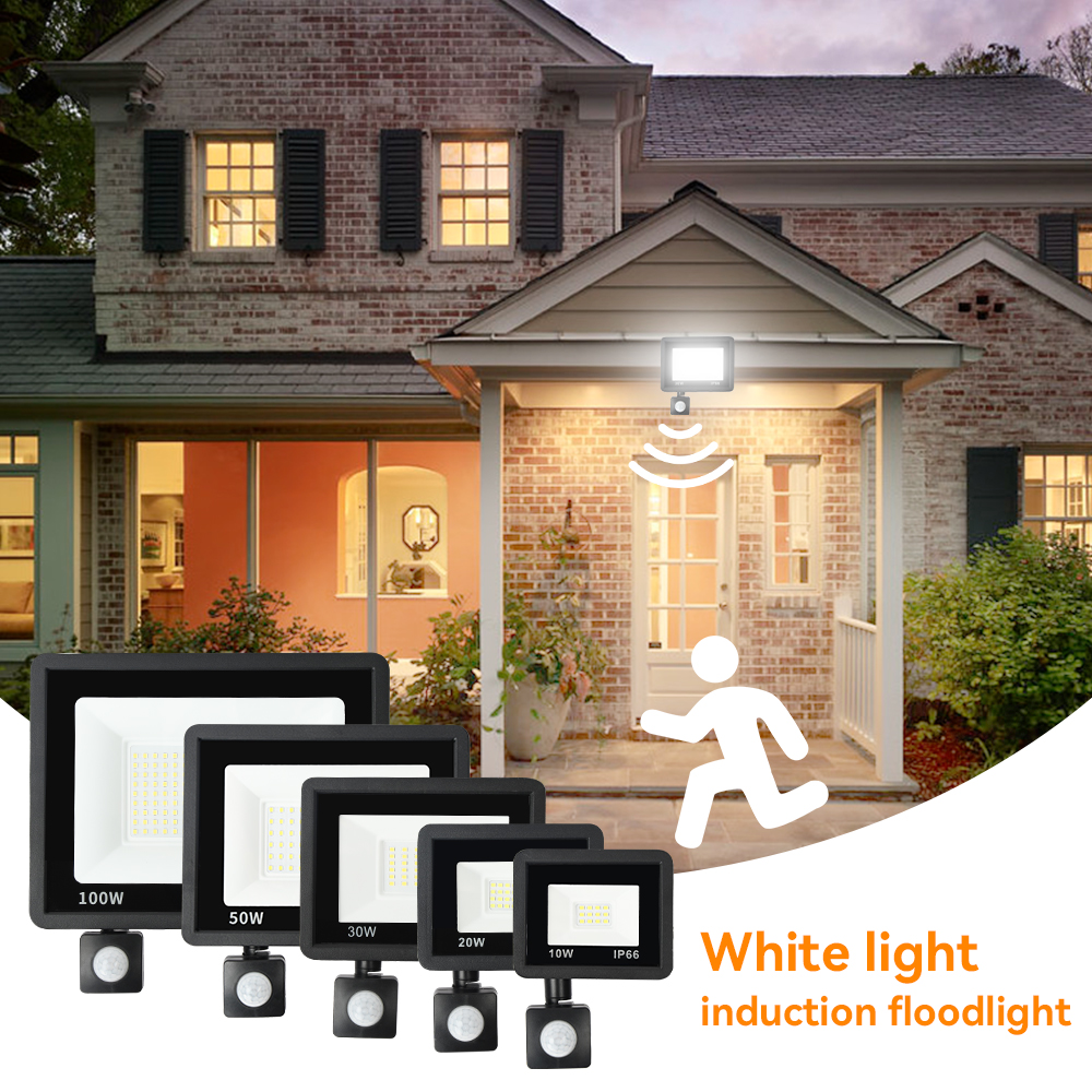 LED Floodlight PIR Motion Sensor White/Warm White IP66 AC220V Exterior Projector Spotlight SMD2835 Outdoor Lighting Floor Lamp