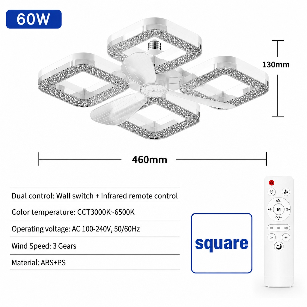 E27 LED Ceiling Fan Light 60W 3CCT Dimmable 3 Speeds Silent Fan Lamp for Bedroom Living Dining Room Home Fans Decor Lighting: black