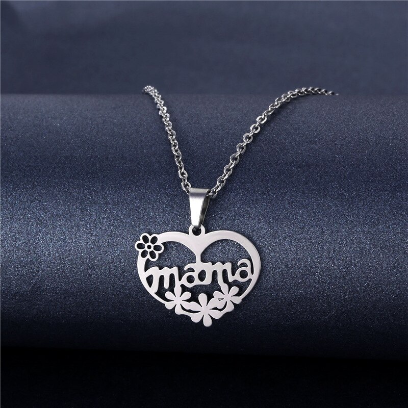 Zilveren Kleur Rvs Hart Mama Ketting Voor Vrouwen Rose Moon Dolfijn Kat Hanger Familie Vriendschap Sieraden: 2