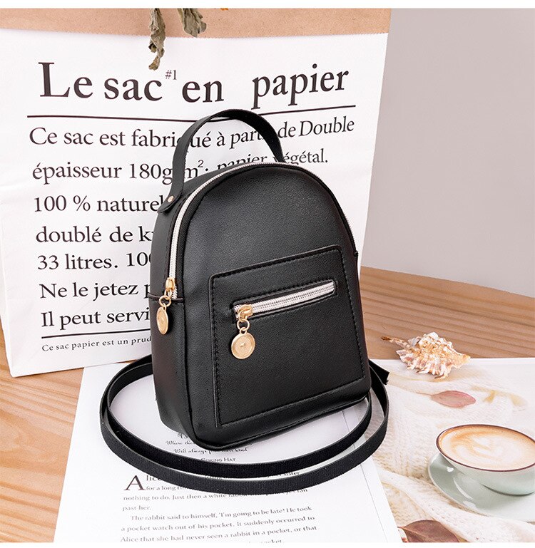 Enfants Mini sac à dos sac à bandoulière en cuir synthétique polyuréthane pour femmes pour adolescentes enfants multi-fonction petit sac à dos dames sac d'école sac à main: Black