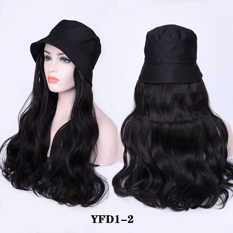 Perruque synthétique longue avec cheveux ondulés/lisses et chapeau bob noir avec extension capillaire: 4/30hl