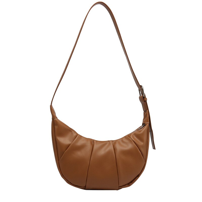 Casual Soft Leather Large Hobos Croissant Handbags for Women Simple Half Moon Black Shoulder Bags Purses: brown