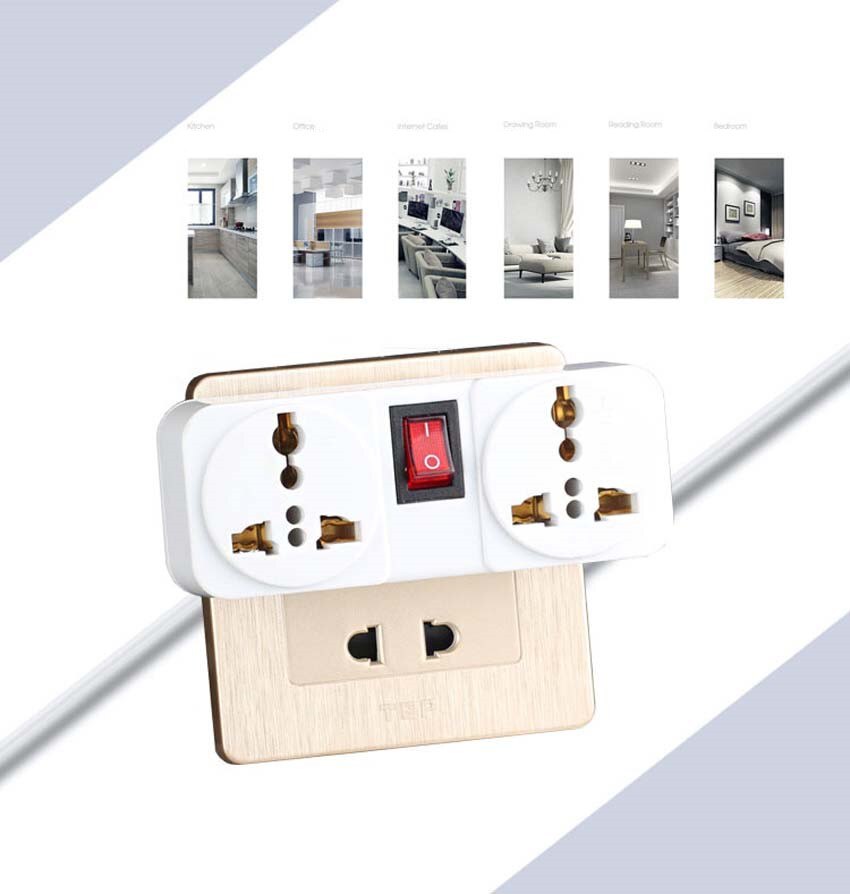 White Copper America 250V 6A 125V 10A US Universal Wall Socket 2 Way Outlet Converter Plug Adapter With on off Switch