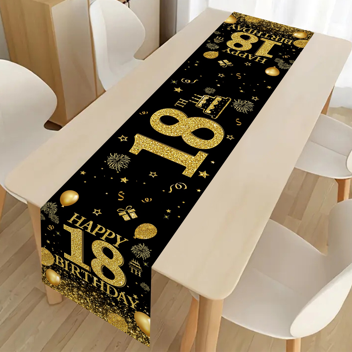 Svartguld grattis på födelsedagen bordslöpare 30th 40th 50th födelsedagsfest bordsdekoration för hemmet jubileumstillbehör