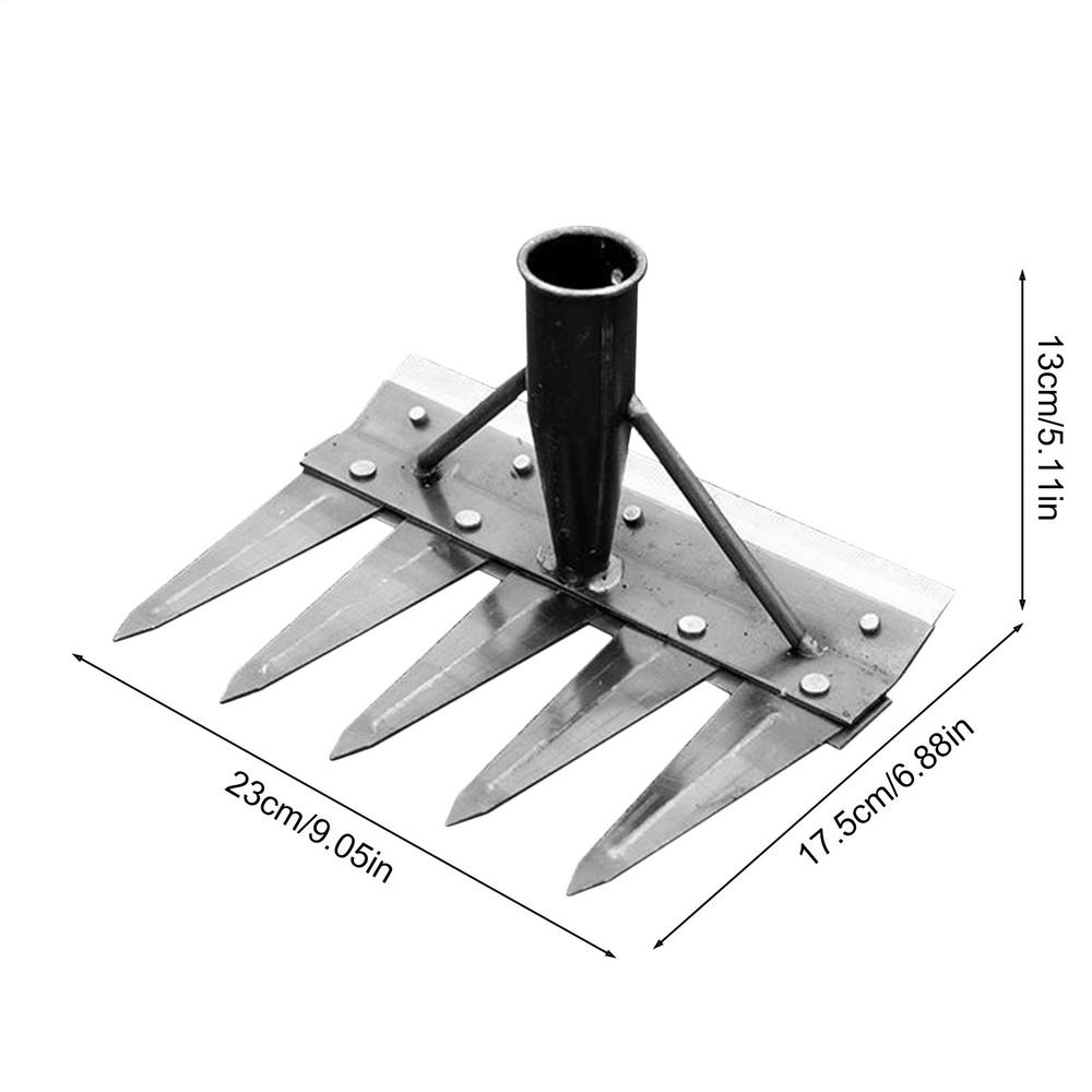 Herramientas de deshierbe agrícola, rastrillo de cinco dientes de acero al manganeso multifuncional desmontable completo: Conjunto 9
