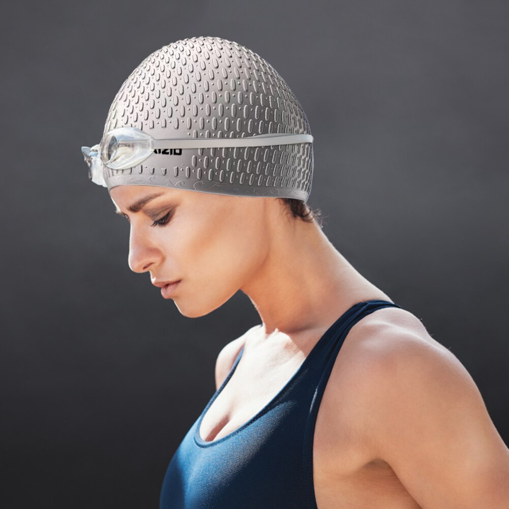 Gorros de natación de silicona impermeables para hombres y mujeres, protección elástica para los oídos, pelo largo, deportes, piscina, gorro de baño de talla grande