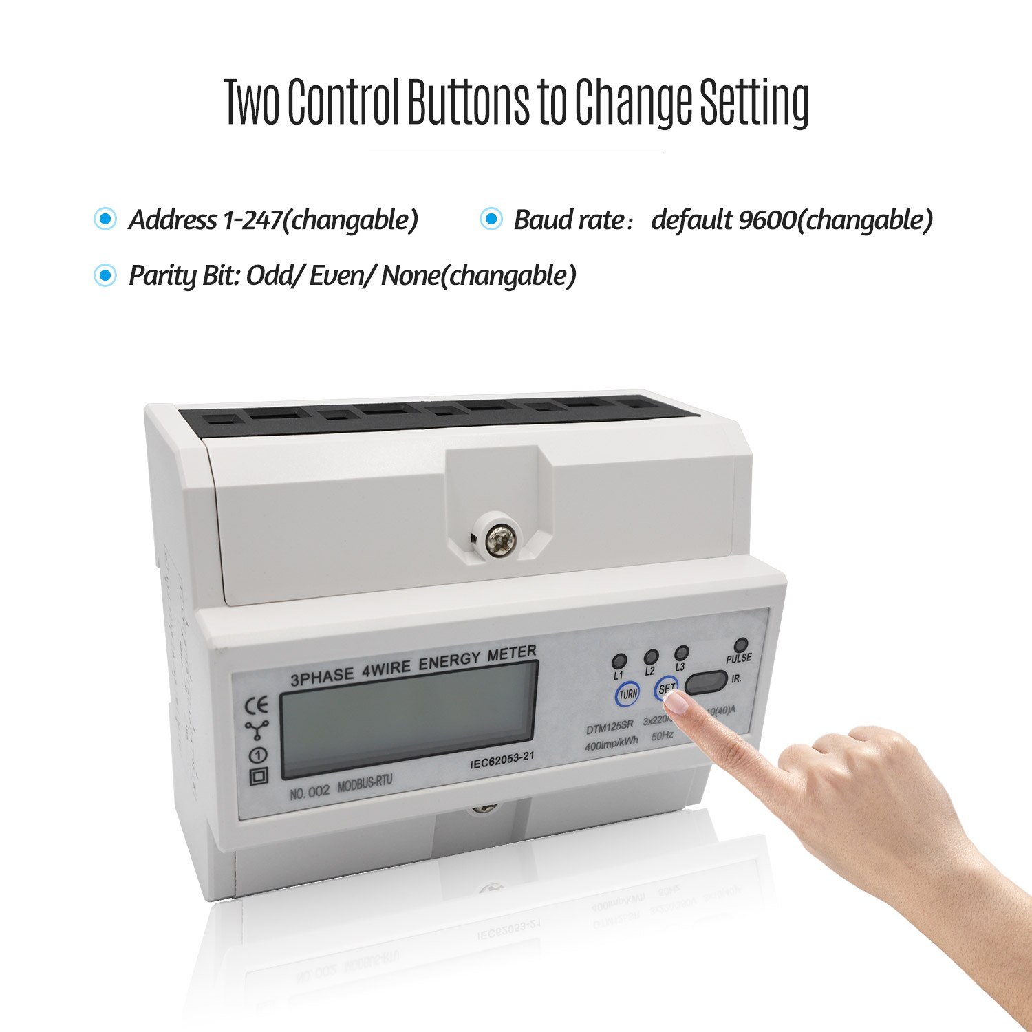 Wattmeter 3 Phase 4 Wire Electric LCD Display Digital Energy Meter Calibrated For DIN Rail Power Meters 50HZ DTM125SR
