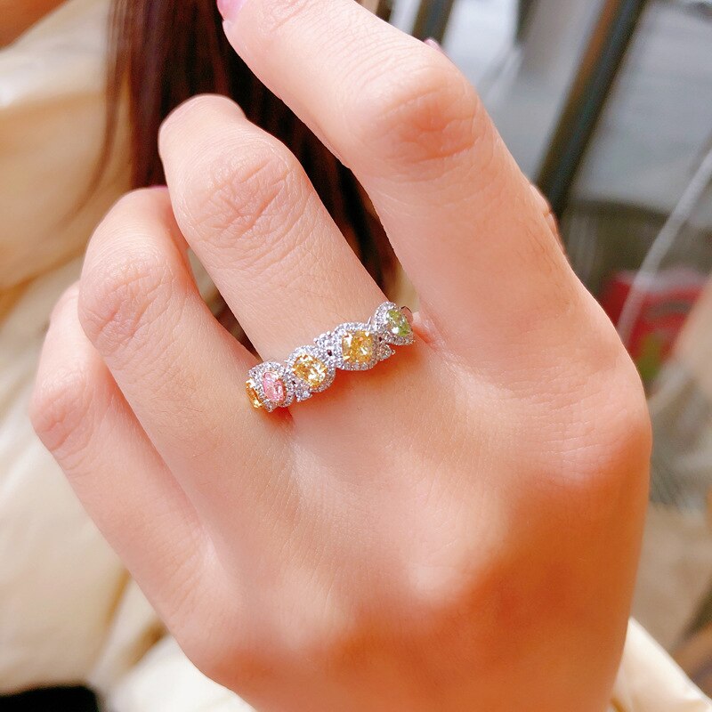 Leuke Peer Ringen Zilveren Kleur Charm Crystal Geel Roze Groen Engagement Geometrische Ringen Voor Vrouwen Mode-sieraden