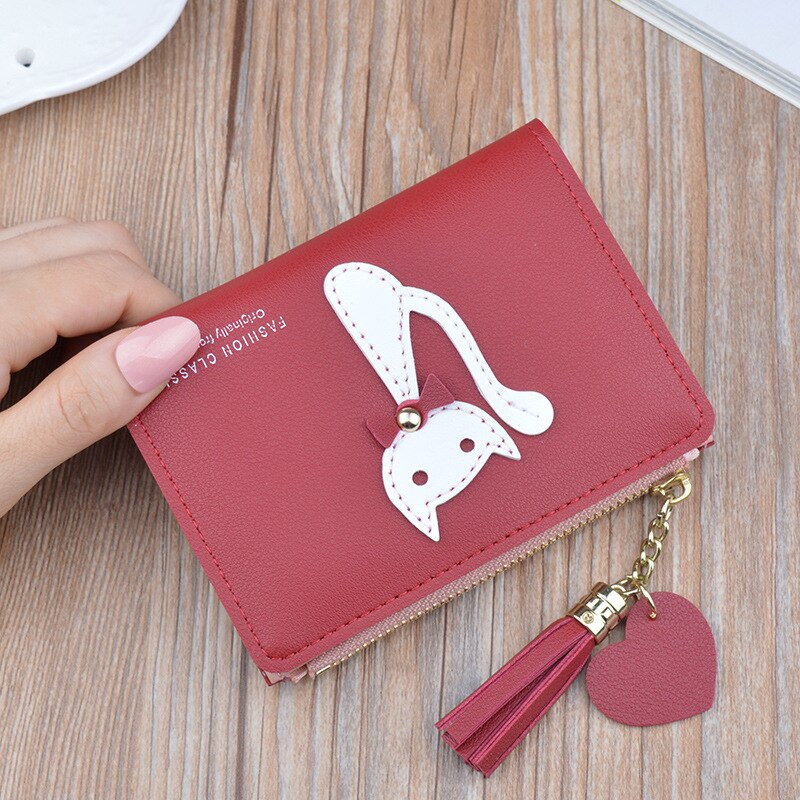 Meisjes Kleine Portemonnee Vrouwen Korte Student Portemonnee Ms Lady Koreaanse Portemonnee Mode Multifunctionele Rits Kwastje Leuke Portemonnee: red