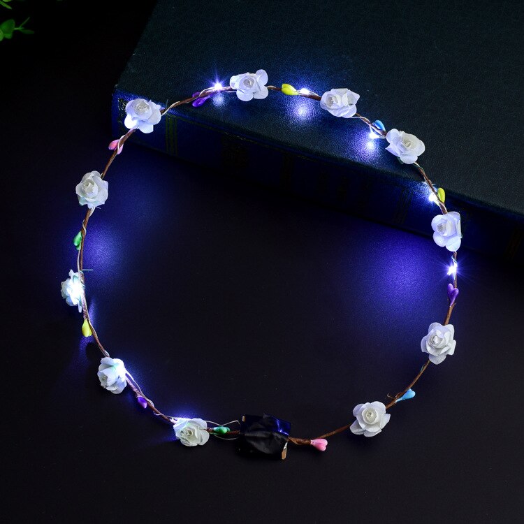 Flashing LED Glow Flower Crown Headbands toys Wedding Xmas Party Women Girls LED Light Up Flower Sweet Princess Wreath Garland: White