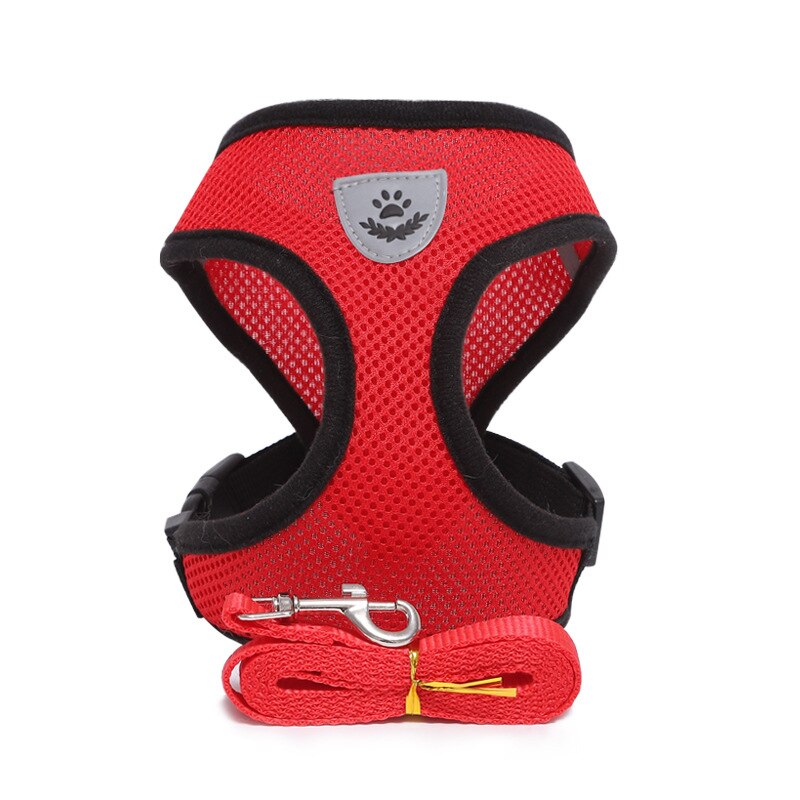 4 maten mesh reflecterende hondenhalsband, hondentuig, hondenriemset voor kleine middelgrote en grote honden, nylon puppy's, honden, kattenharnas: Rood / S