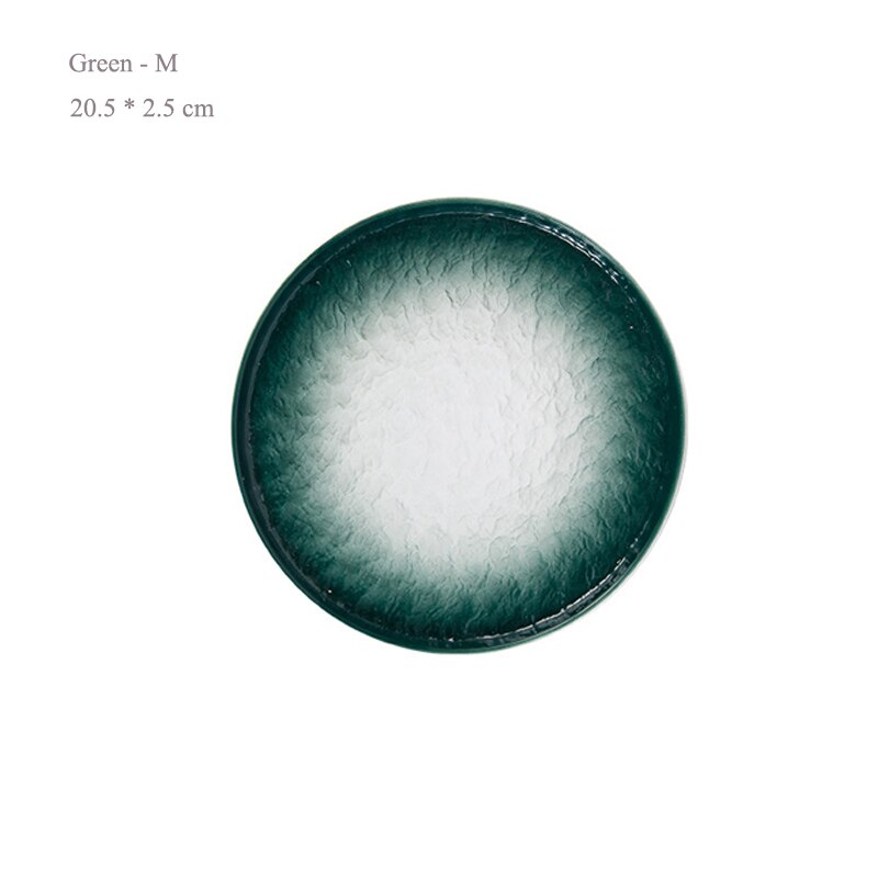 Ceramic Round Dessert Cake Bread Plate North European Salad Sushi Serving Platter Stone Pattern Dinnerware Dish Set Food Tray: Green - M