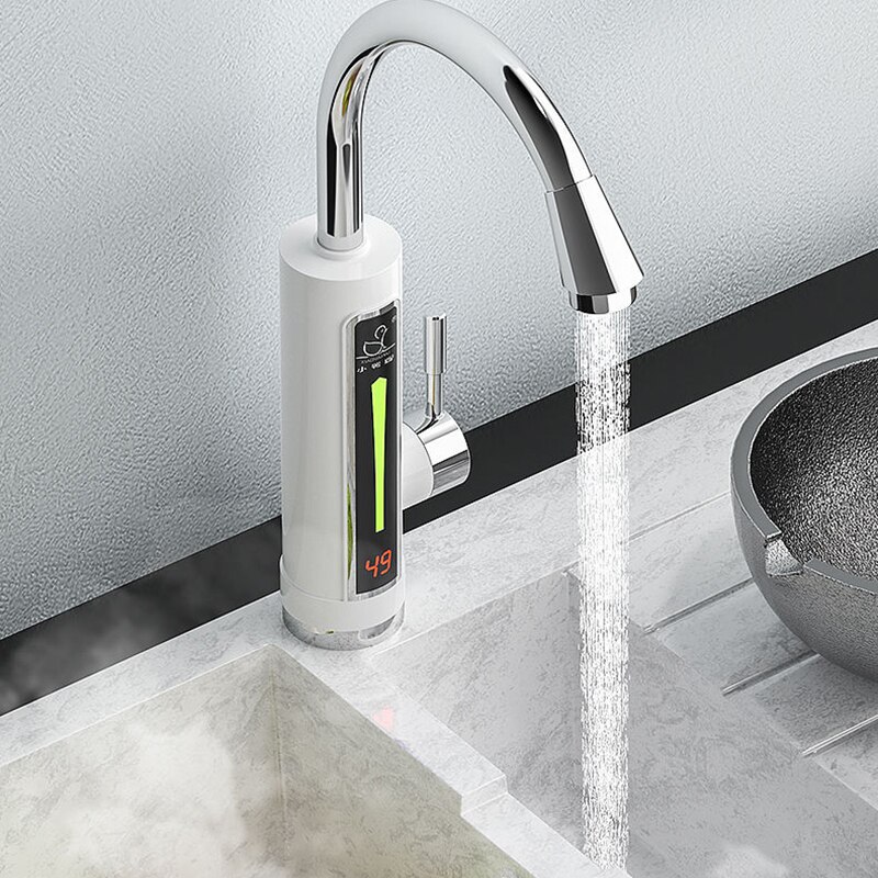 Stainless Steel Electric Water Heater Temperature Display Kitchen Tankless Instant Water Faucet 3300W