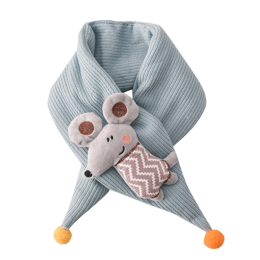 Kids Cartoon Animal Knit Scarves Kids Cartoon Shawls Scarves Collar Thickening Scarf Baby Boys And Girls Winter Knitted Clothes: Light blue