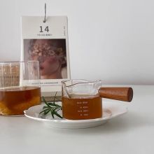 Houten Handvat Glas Maatbeker Hoge Borosilicaatglas Hittebestendige Japanse Melk Kopje Koffie Cup Met Schaal Water Cup