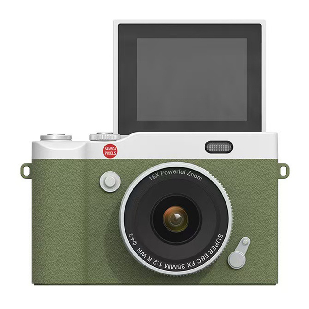 Cámara digital 4K Grabadora de vídeo retro CCD con zoom digital 16X de 2,4 pulgadas 180 ° Cámara de fotografía digital compacta Selfile con pantalla abatible: Blanco /  Opción1