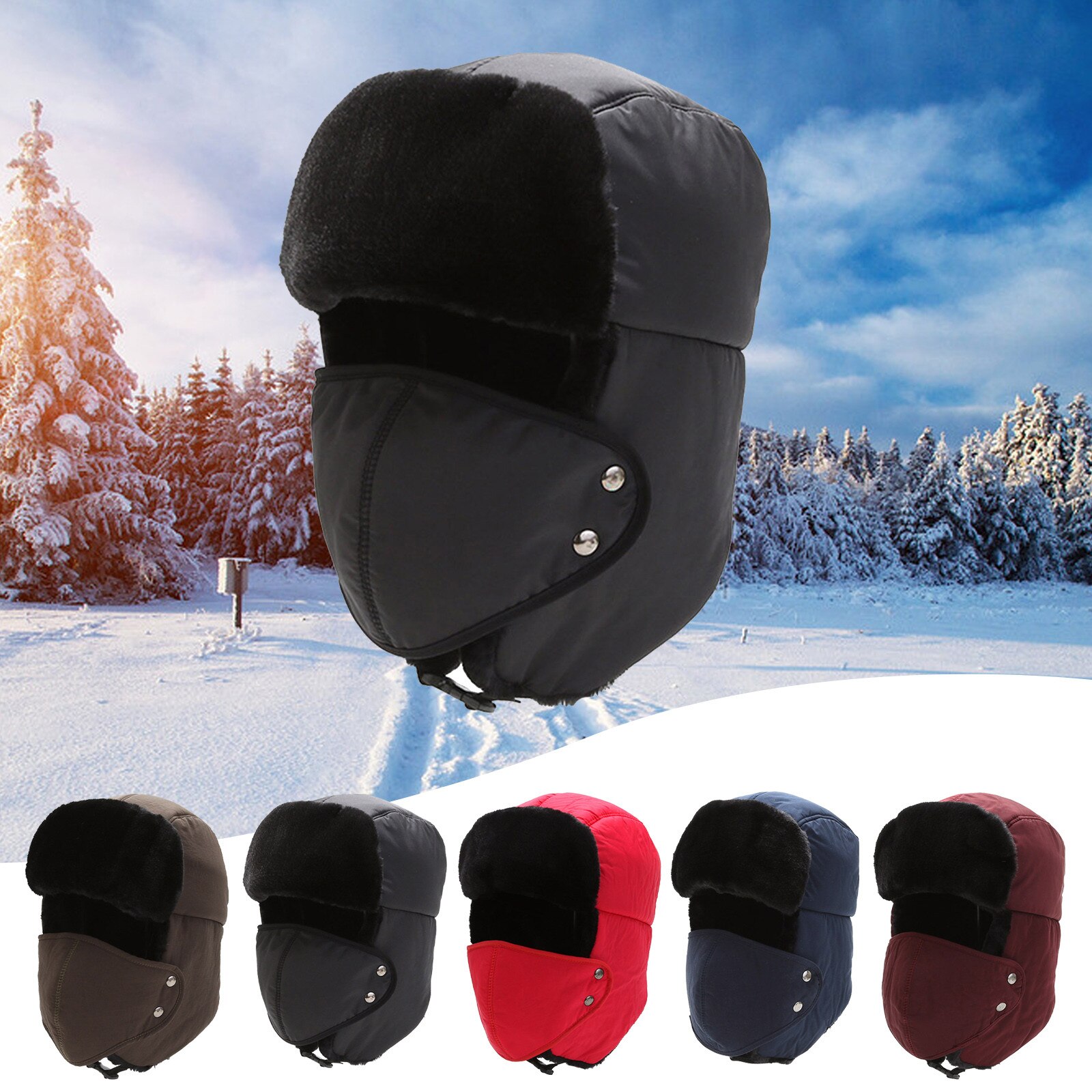 1 pz inverno spesso bombardiere russo cappello paraorecchie traspirante maschera staccabile cappelli donna uomo freddo inverno caldo pelliccia copricapo sci Ushanka