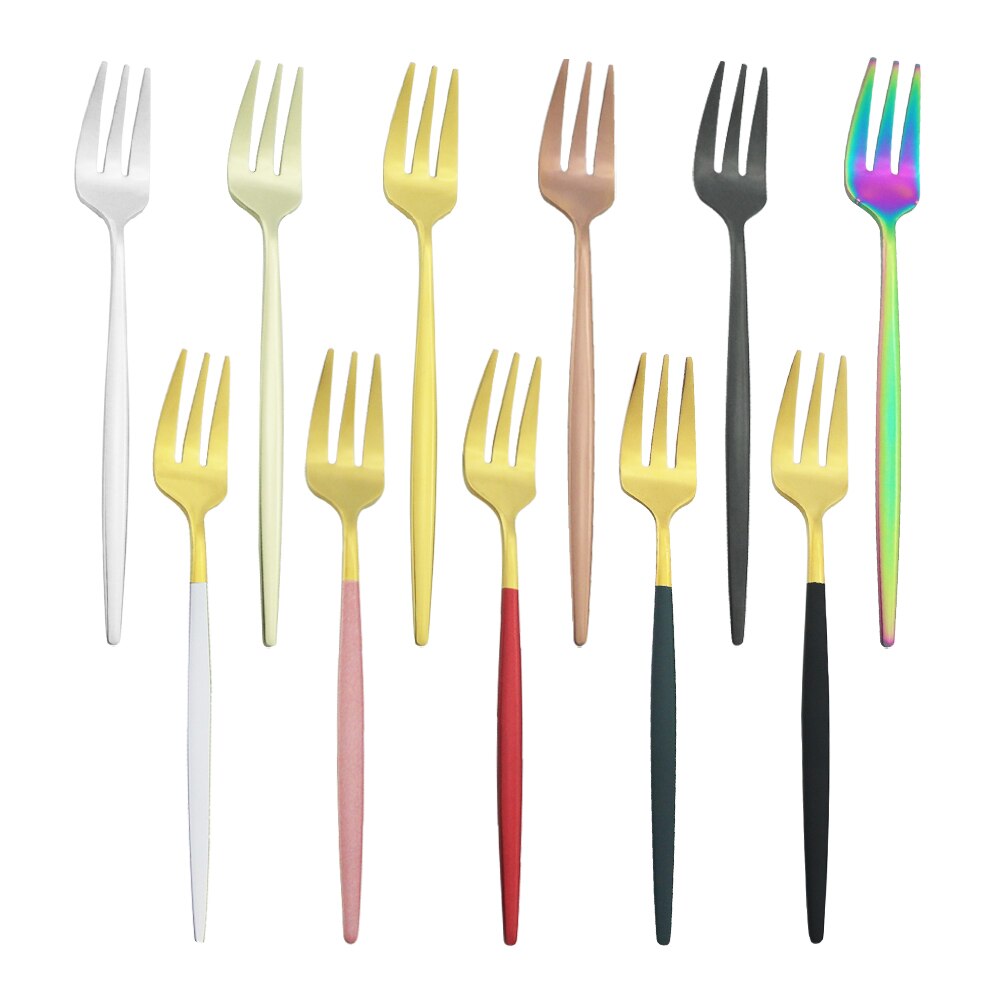 6Pcs Coloful Fork Set Tea Cake Snack Forks Dinnerware Cutlery Matte Stainless Steel Tableware Dessert Fruit Fork Silverware Set