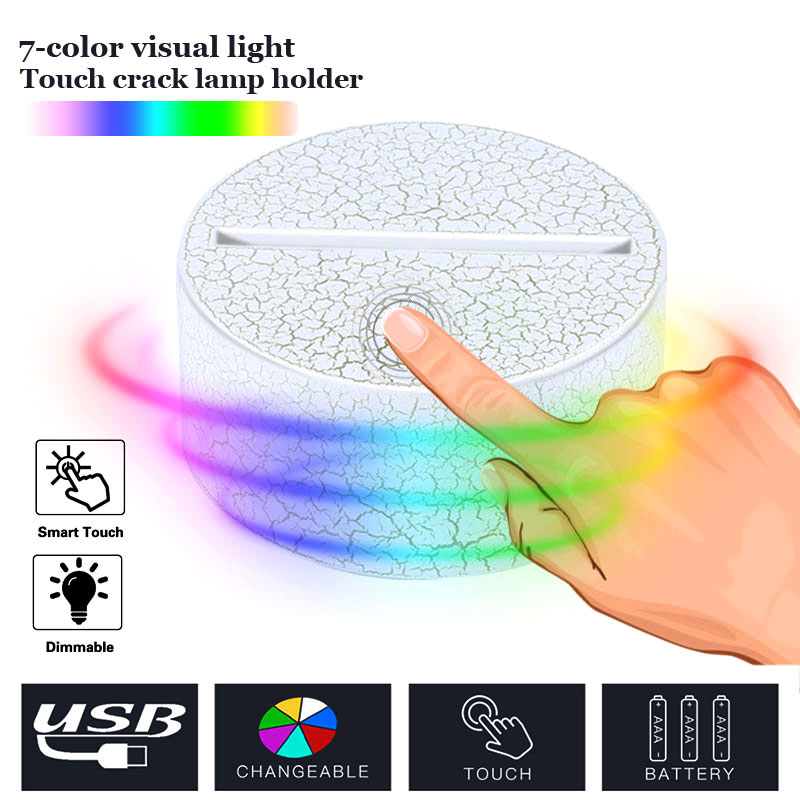 Soporte de lámpara 3D con de grieta, Base de lámpara táctil para iluminación nocturna, Base de luz LED de 7 colores, adorno luminoso moderno A casa