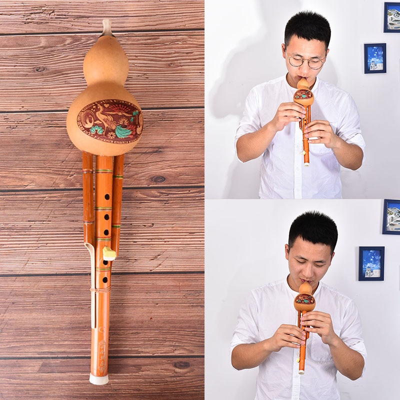 Chino hecho a mano Hulusi marrón bambú calabaza Cucurbit flauta étnica C clave para principiantes amantes de la música instrumento Musical