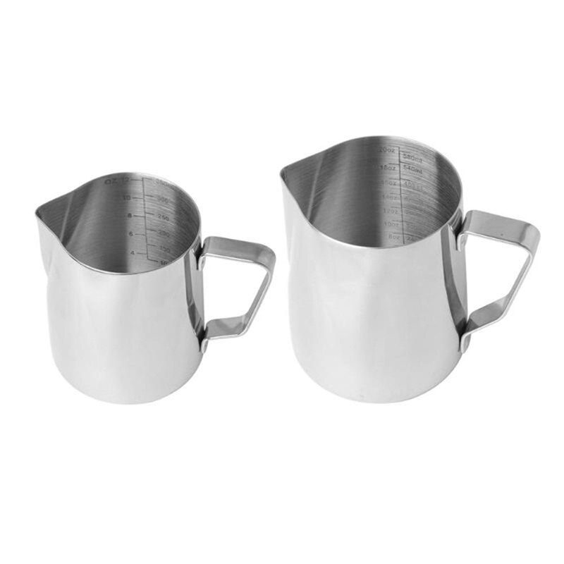 Stainless Steel Pull Cups Fancy Coffee Tip Mouth Scale Pull Flower Cylinders Covered Milk Foam Cups Coffee Accessories