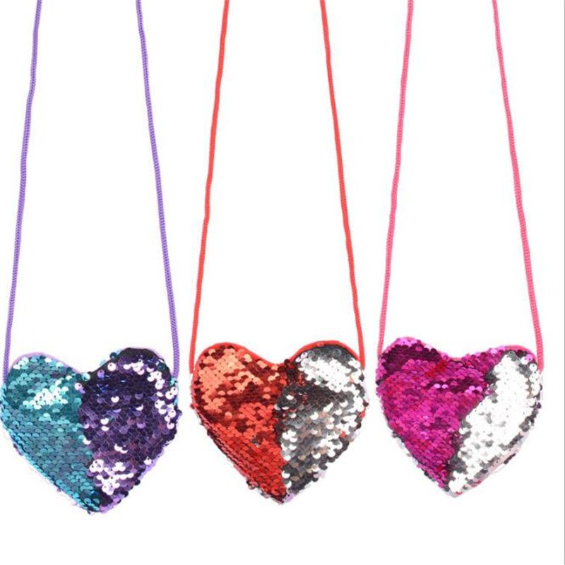 Sequins Loving Heart Kids Coin Bag Shoulder Girls Mini Messenger Bag Small Coin Purse Children Handbags