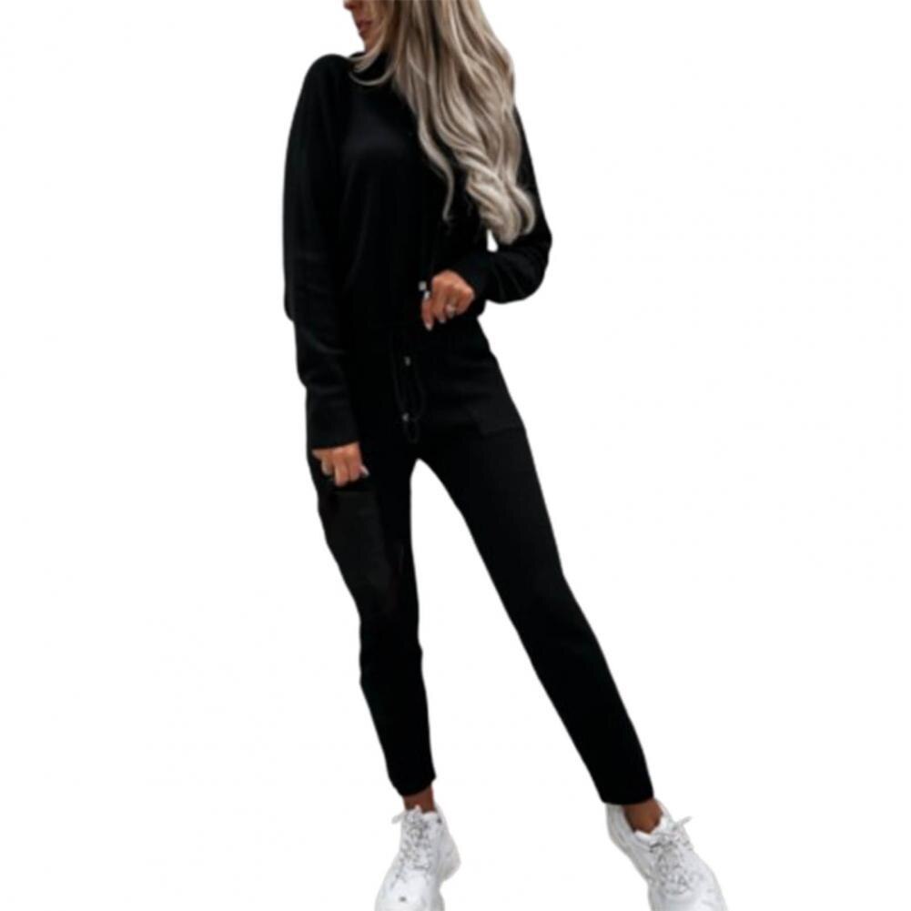 Odporny na zimno 1 zestaw modny gruby damski dres ze sznurkiem do biegania: XL / Black